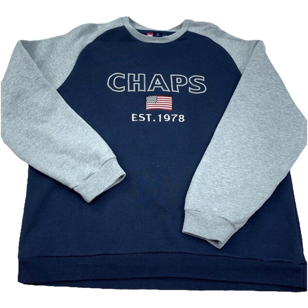 Chaps Sweatshirt‎ Men XL Blue Gray Sweater Crewneck Sweater American USA US Flag